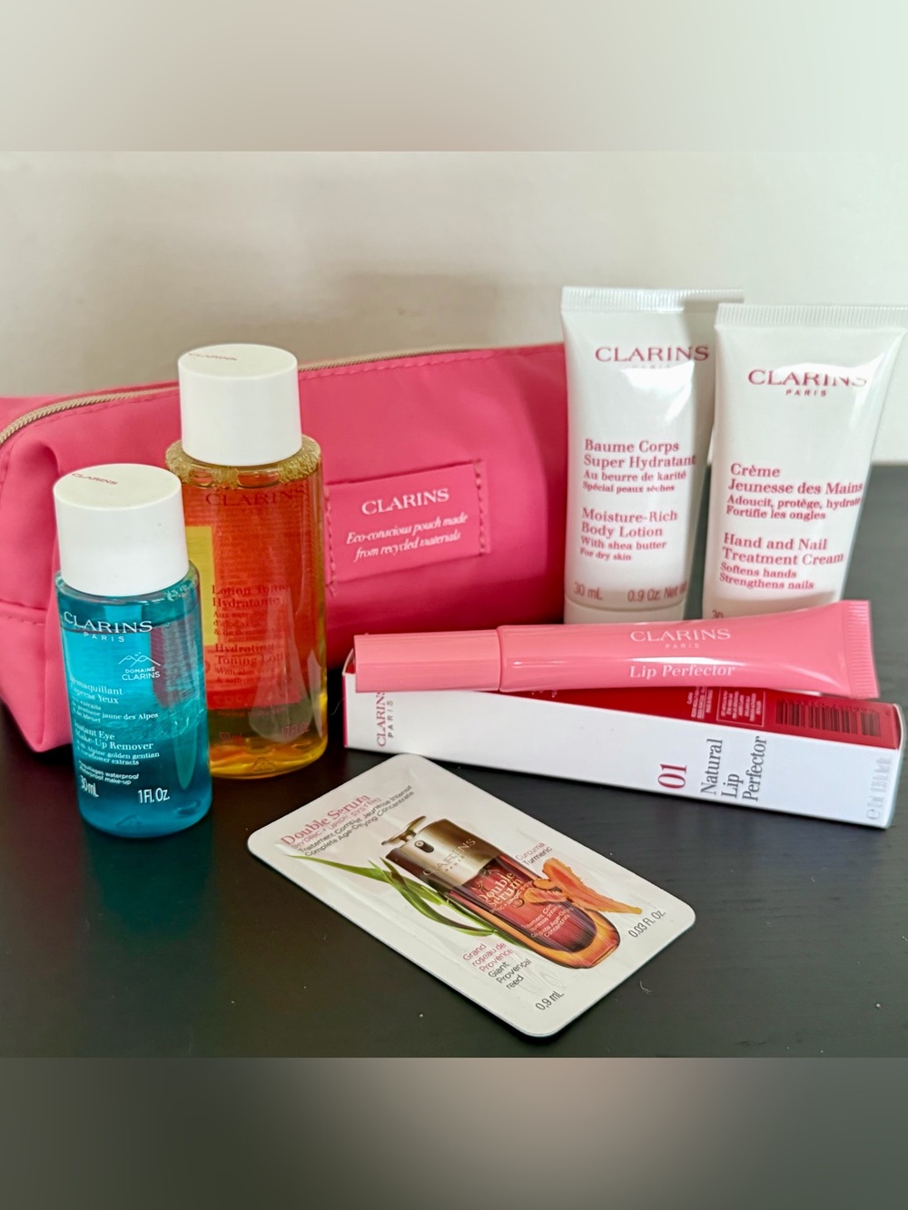 Clarins Pink Travel Beauty Kit with Full size Lip Perfector
